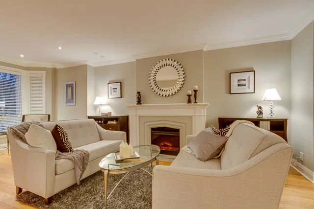 Renovated living room at 201 Donlea Drive in Leaside