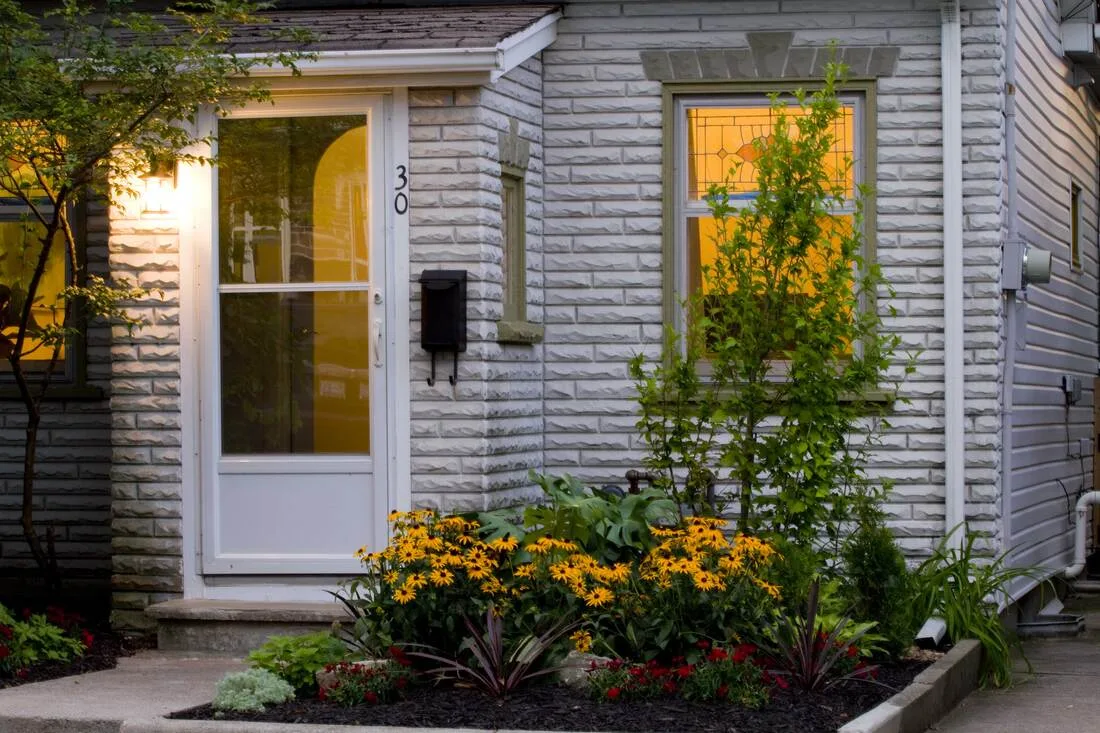 Front entrance and garden at 30 Amroth Avenue in Toronto